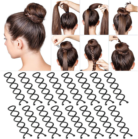 Casewin 20Pcs Spiral Hair Pins, Rotating Pin Non-Scratch round Tips, Twist Screw Hair Pin for Women Bun Hair Style DIY, Spiral Bobby Pins Black